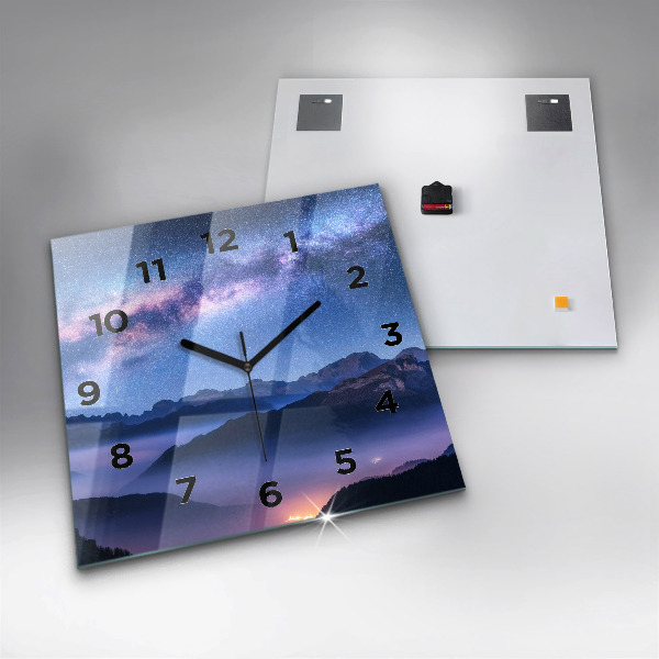 Square glass wall clock Milky Way and Mountains