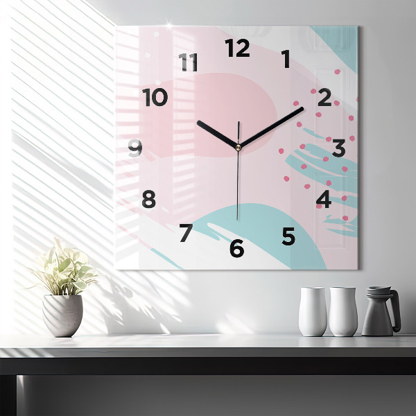 Square glass wall clock Pastel abstraction