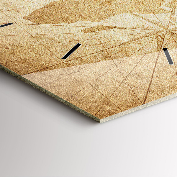 Square glass wall clock Vintage world map