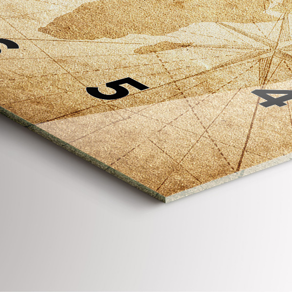 Square glass wall clock Vintage world map