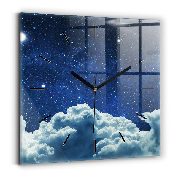 Square glass wall clock Night sky