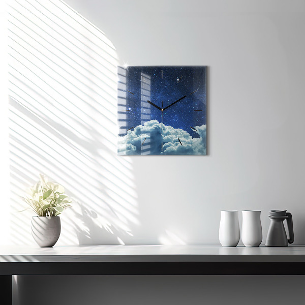 Square glass wall clock Night sky
