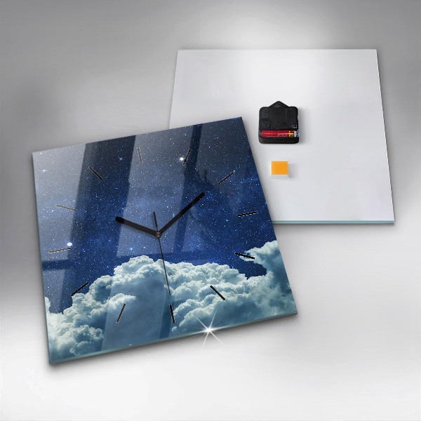 Square glass wall clock Night sky