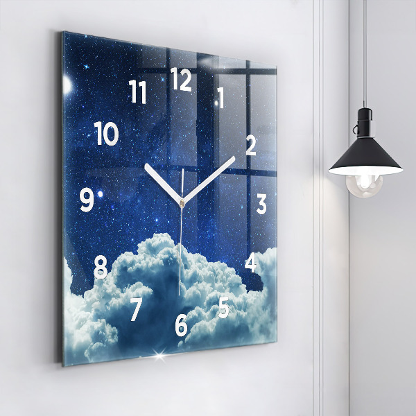 Square glass wall clock Night sky