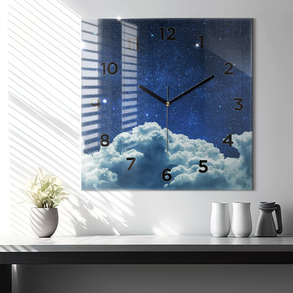 Square glass wall clock Night sky
