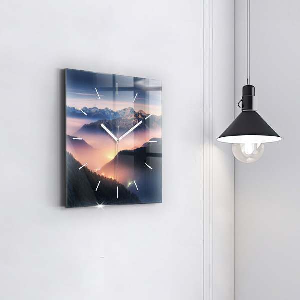 Square glass wall clock Mountain peak landscape
