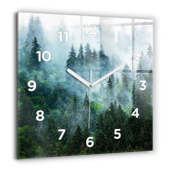 Square glass wall clock Misty forest