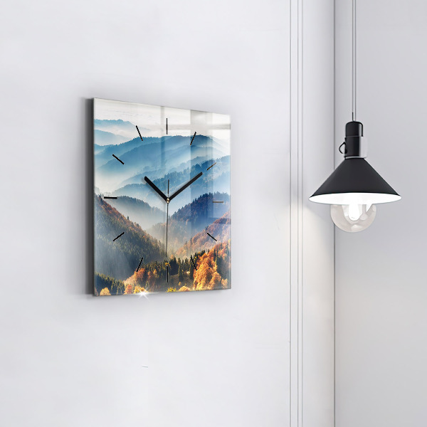 Square glass wall clock Mountain landscape