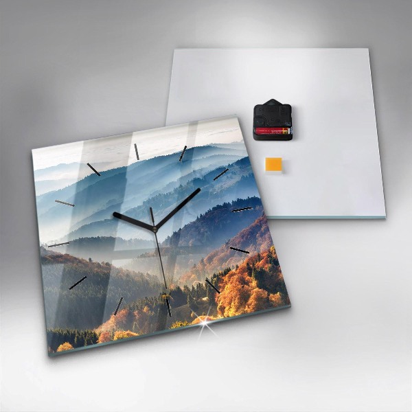 Square glass wall clock Mountain landscape