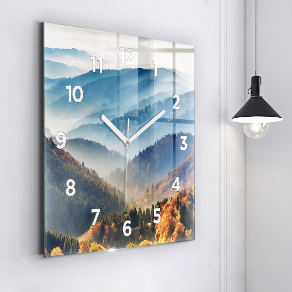 Square glass wall clock Mountain landscape