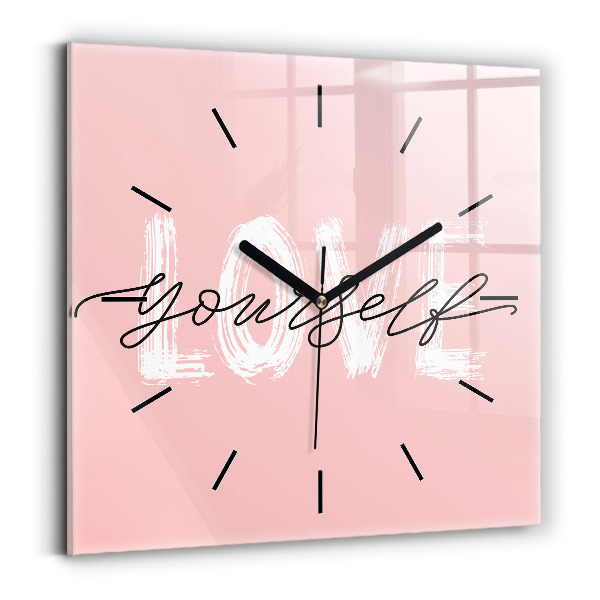 Square glass wall clock The inscription Love yourself