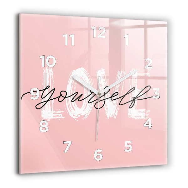 Square glass wall clock The inscription Love yourself