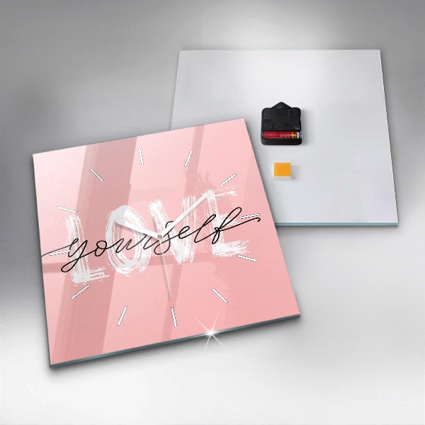 Square glass wall clock The inscription Love yourself