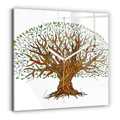 Square glass wall clock Tree and roots