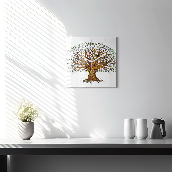 Square glass wall clock Tree and roots