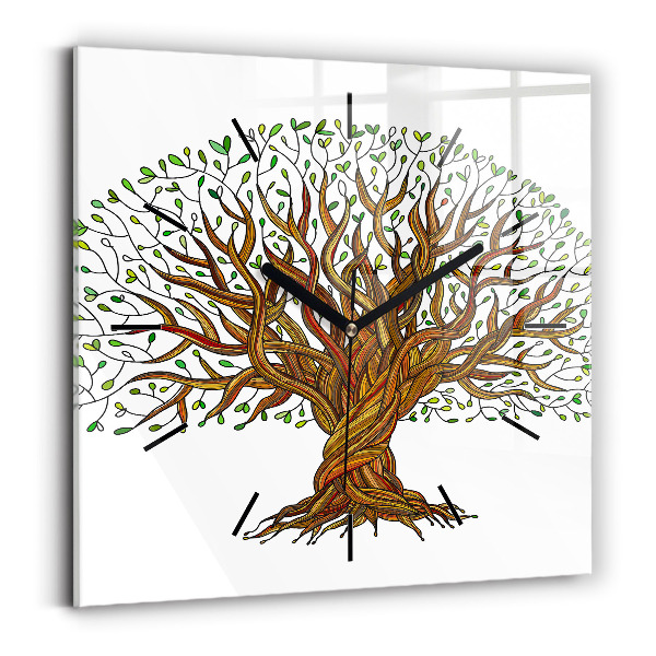 Square glass wall clock Tree and roots