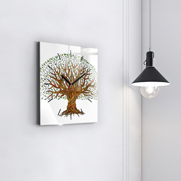 Square glass wall clock Tree and roots