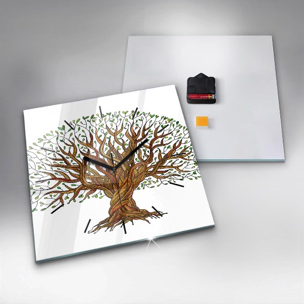 Square glass wall clock Tree and roots