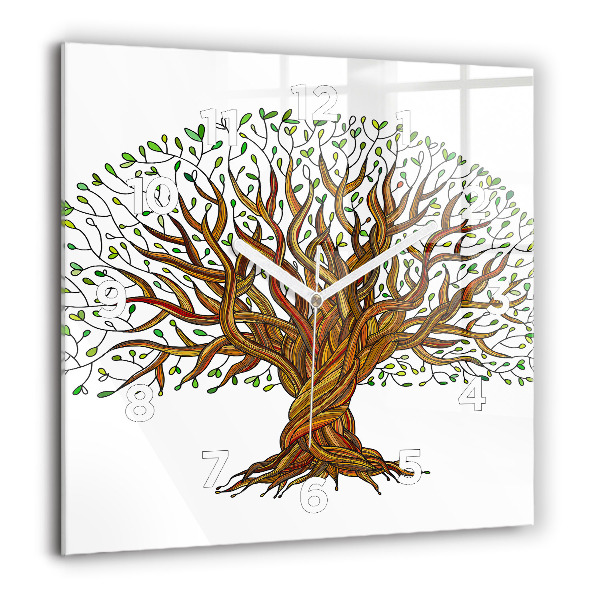 Square glass wall clock Tree and roots