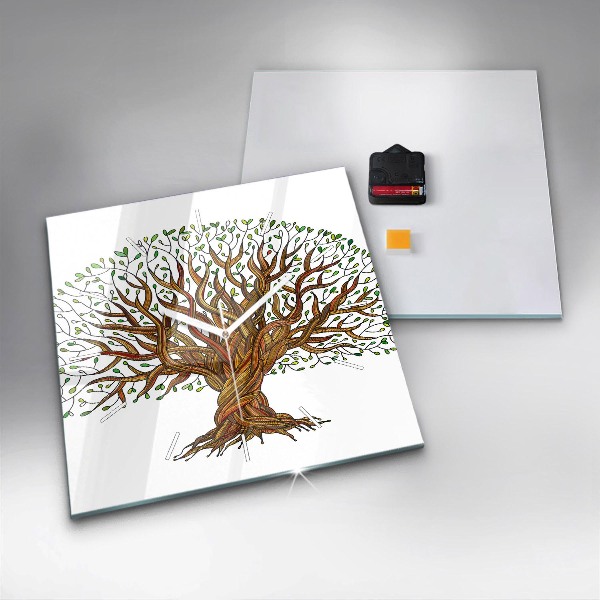 Square glass wall clock Tree and roots