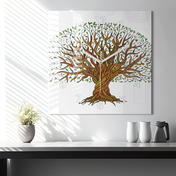 Square glass wall clock Tree and roots