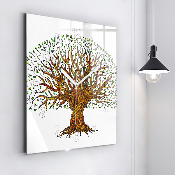 Square glass wall clock Tree and roots