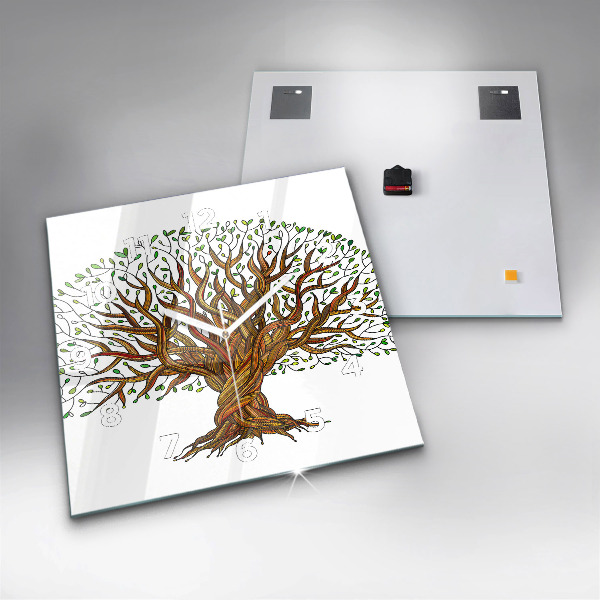 Square glass wall clock Tree and roots