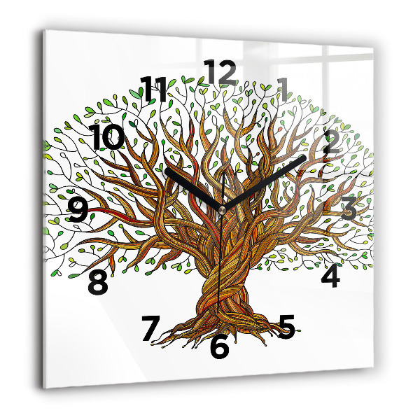 Square glass wall clock Tree and roots
