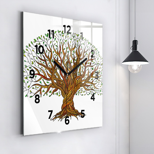 Square glass wall clock Tree and roots