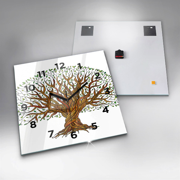Square glass wall clock Tree and roots