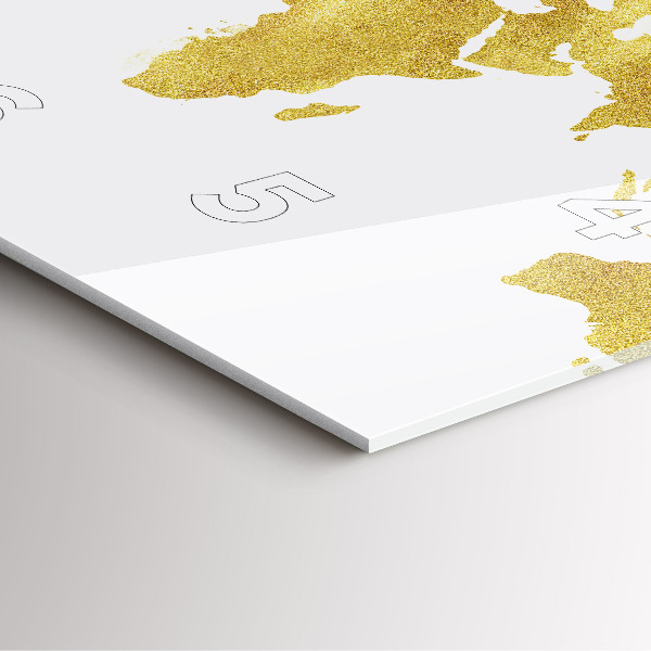 Square glass wall clock Golden map of the world