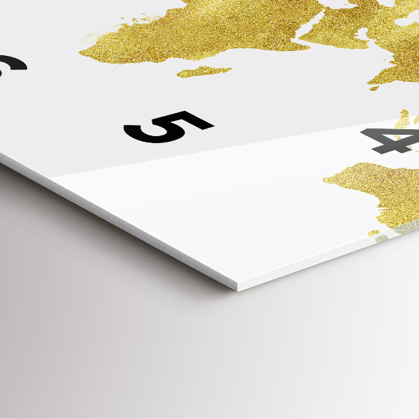 Square glass wall clock Golden map of the world