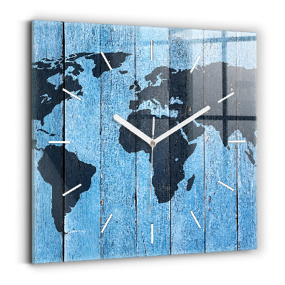 Square glass wall clock World map on boards