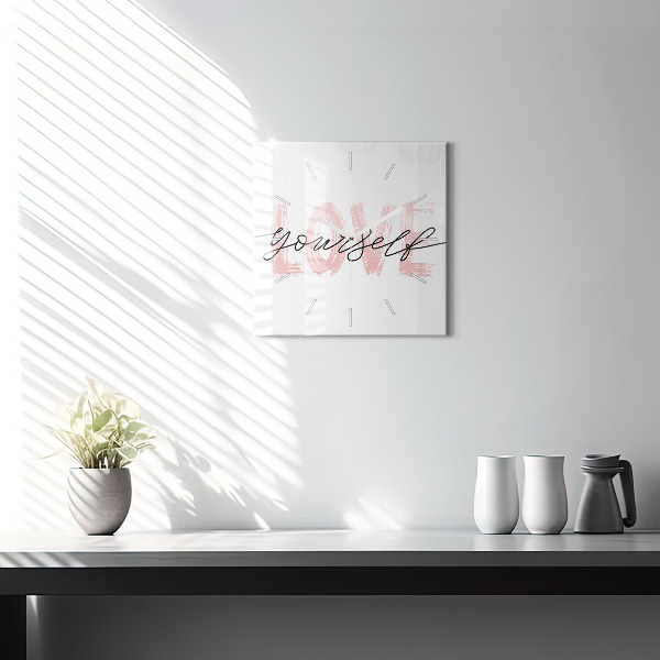 Square glass wall clock The inscription Love yourself