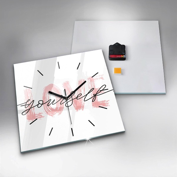 Square glass wall clock The inscription Love yourself