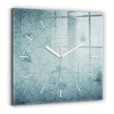 Square glass wall clock Vintage map