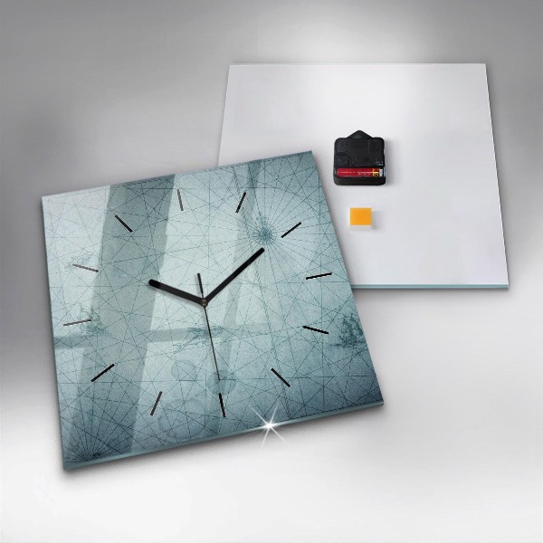 Square glass wall clock Vintage map