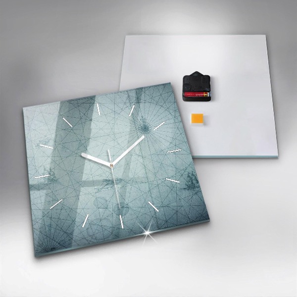 Square glass wall clock Vintage map