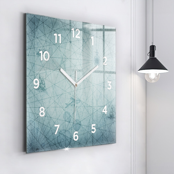 Square glass wall clock Vintage map