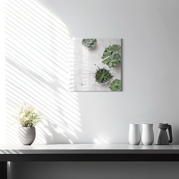 Square glass wall clock Ornamental plants