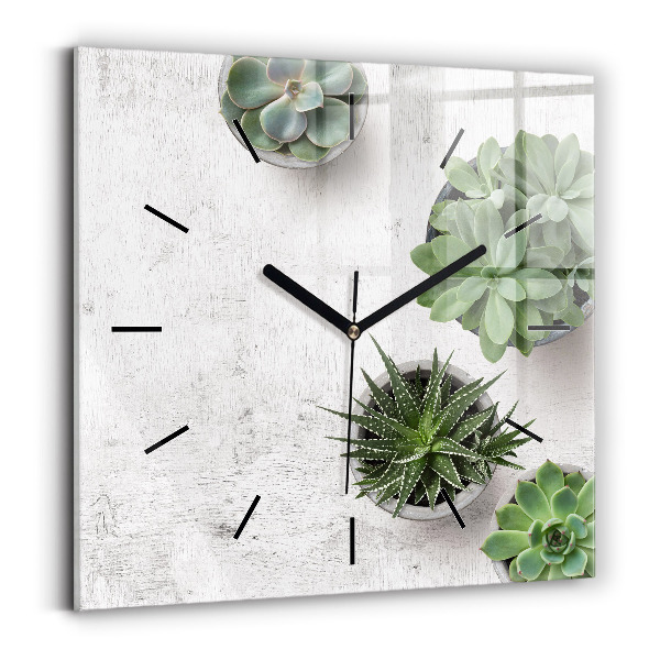 Square glass wall clock Ornamental plants