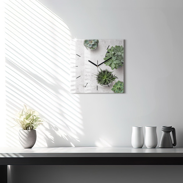Square glass wall clock Ornamental plants
