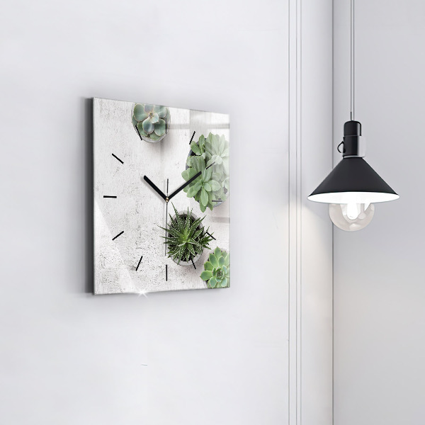 Square glass wall clock Ornamental plants