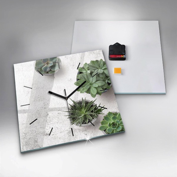Square glass wall clock Ornamental plants