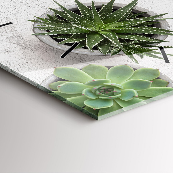 Square glass wall clock Ornamental plants