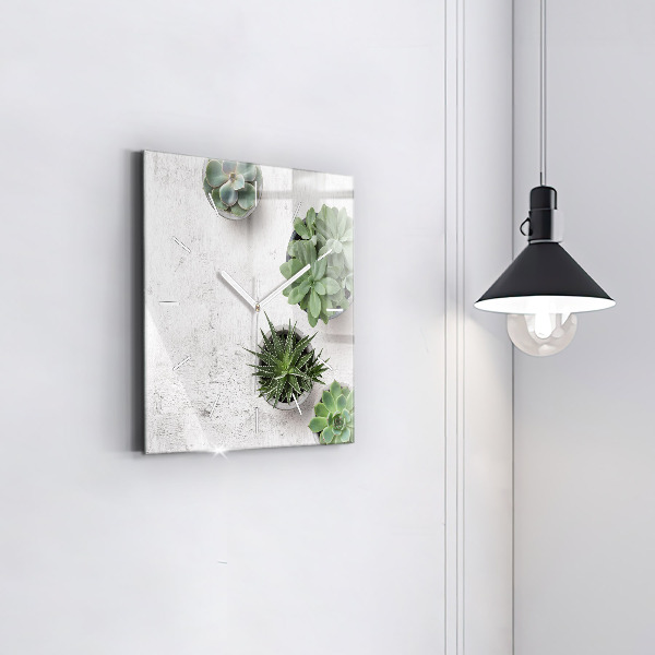 Square glass wall clock Ornamental plants