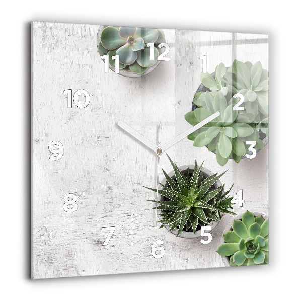 Square glass wall clock Ornamental plants