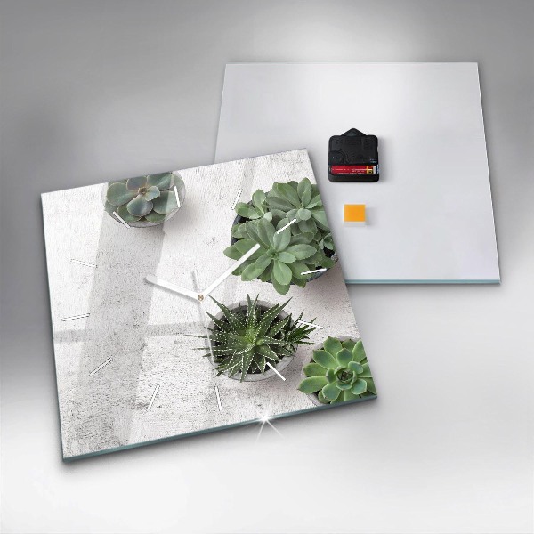 Square glass wall clock Ornamental plants