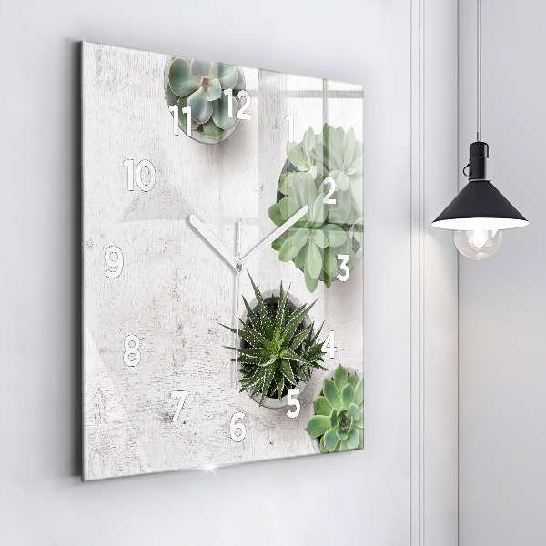 Square glass wall clock Ornamental plants