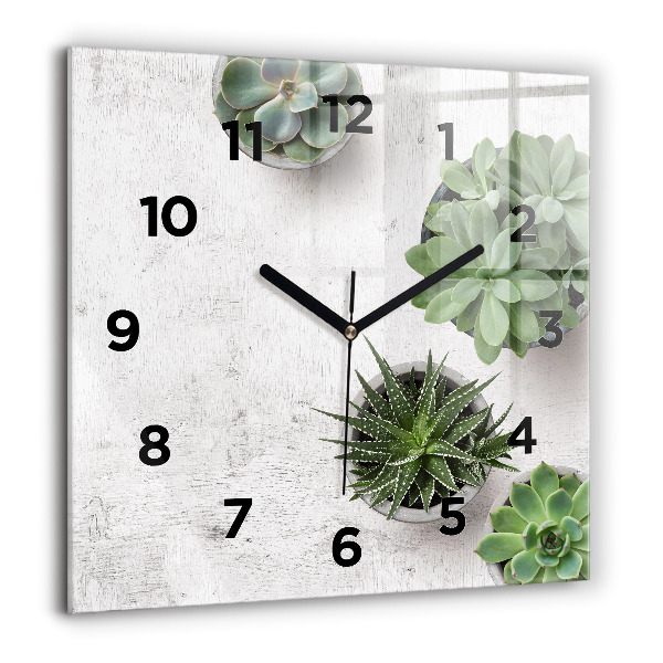 Square glass wall clock Ornamental plants